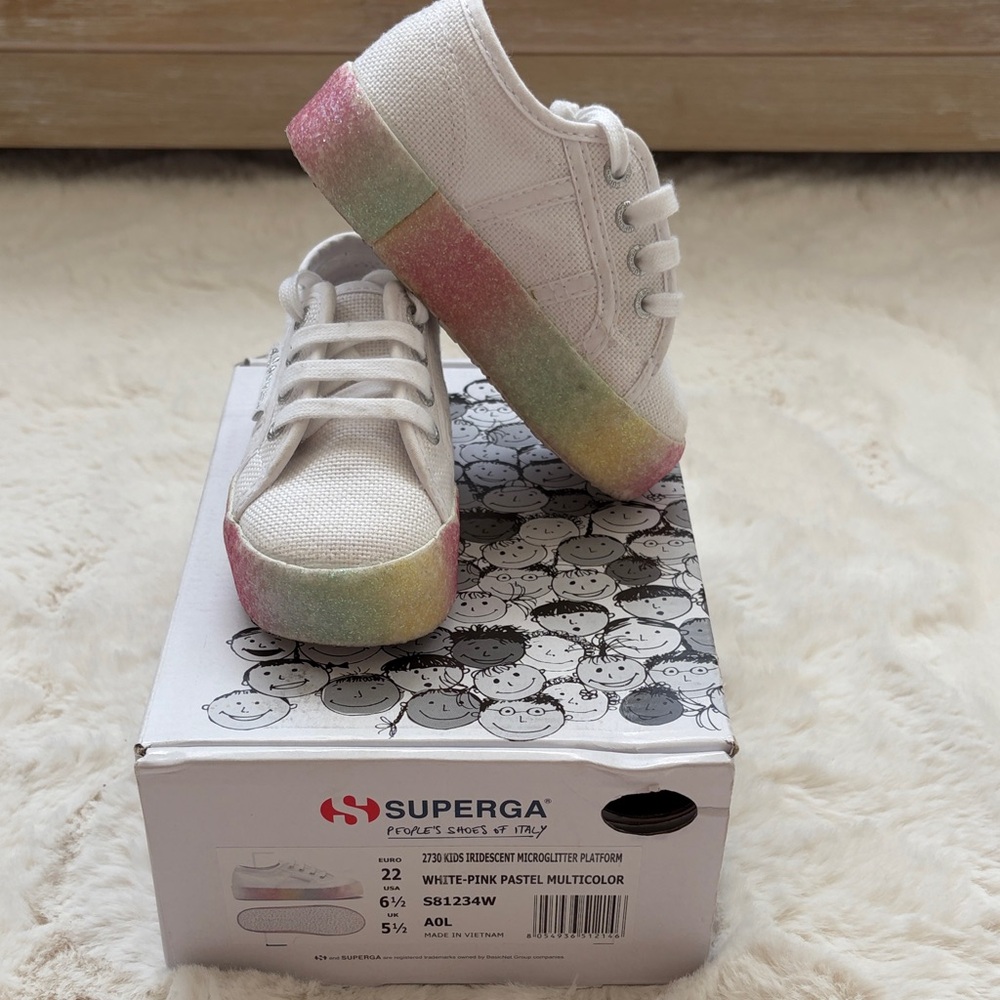 Superga Kids Sneakers with Rainbow Glitter Platform Size 6.5